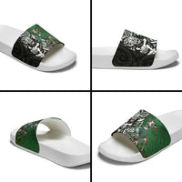 New Zealand and South Africa Rugby Custom Slide Sandals Maori Tiki Fern Springboks Kente Pattern - Polynesian Pride