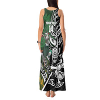 New Zealand and South Africa Rugby Custom Tank Maxi Dress Maori Tiki Fern Springboks Kente Pattern - Polynesian Pride