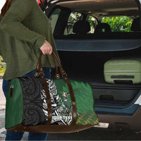 New Zealand and South Africa Rugby Custom Travel Bag Maori Tiki Fern Springboks Kente Pattern - Polynesian Pride