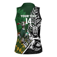 New Zealand and South Africa Rugby Custom Women Sleeveless Polo Shirt Maori Tiki Fern Springboks Kente Pattern - Polynesian Pride