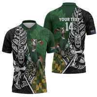 New Zealand and South Africa Rugby Custom Zipper Polo Shirt Maori Tiki Fern Springboks Kente Pattern - Polynesian Pride