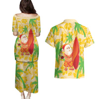 Aloha Hawaii Christmas Couples Matching Puletasi and Hawaiian Shirt Mele Kalikimaka Funny Santa Palaka Quilt Motifs - Polynesian Pride