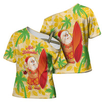 Aloha Hawaii Christmas Cross Shoulder Shirt Mele Kalikimaka Funny Santa Palaka Quilt Motifs - Polynesian Pride