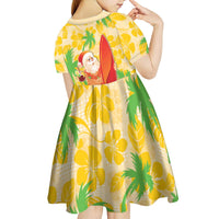 Aloha Hawaii Christmas Kid Short Sleeve Dress Mele Kalikimaka Funny Santa Palaka Quilt Motifs - Polynesian Pride