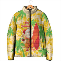 Aloha Hawaii Christmas Padded Jacket Mele Kalikimaka Funny Santa Palaka Quilt Motifs - Polynesian Pride