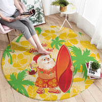 Aloha Hawaii Christmas Round Carpet Mele Kalikimaka Funny Santa Palaka Quilt Motifs - Polynesian Pride