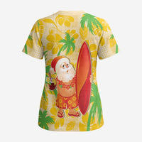 Aloha Hawaii Christmas Scrub Top Mele Kalikimaka Funny Santa Palaka Quilt Motifs - Polynesian Pride