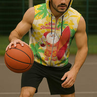 Aloha Hawaii Christmas Sleeveless Zip Hoodie Mele Kalikimaka Funny Santa Palaka Quilt Motifs LT14