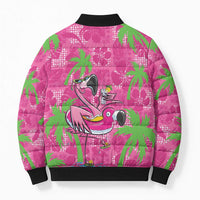 Aloha Hawaii Christmas Bomber Puffer Jacket Mele Kalikimaka Chill Flamingo Palaka Quilt Motifs - Polynesian Pride