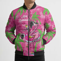 Aloha Hawaii Christmas Bomber Puffer Jacket Mele Kalikimaka Chill Flamingo Palaka Quilt Motifs - Polynesian Pride