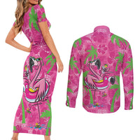 Aloha Hawaii Christmas Couples Matching Short Sleeve Bodycon Dress and Long Sleeve Button Shirt Mele Kalikimaka Chill Flamingo Palaka Quilt Motifs - Polynesian Pride