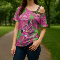 Aloha Hawaii Christmas Cross Shoulder Shirt Mele Kalikimaka Chill Flamingo Palaka Quilt Motifs - Polynesian Pride