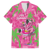 Aloha Hawaii Christmas Family Matching Off The Shoulder Long Sleeve Dress and Hawaiian Shirt Mele Kalikimaka Chill Flamingo Palaka Quilt Motifs - Polynesian Pride