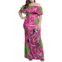 Aloha Hawaii Christmas Family Matching Off Shoulder Maxi Dress and Hawaiian Shirt Mele Kalikimaka Chill Flamingo Palaka Quilt Motifs - Polynesian Pride