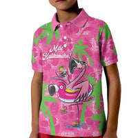 Aloha Hawaii Christmas Kid Polo Shirt Mele Kalikimaka Chill Flamingo Palaka Quilt Motifs - Polynesian Pride