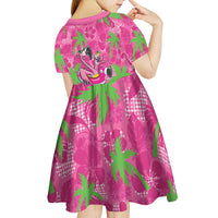 Aloha Hawaii Christmas Kid Short Sleeve Dress Mele Kalikimaka Chill Flamingo Palaka Quilt Motifs - Polynesian Pride