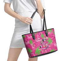 Aloha Hawaii Christmas Leather Tote Bag Mele Kalikimaka Chill Flamingo Palaka Quilt Motifs - Polynesian Pride