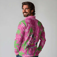 Aloha Hawaii Christmas Long Sleeve Polo Shirt Mele Kalikimaka Chill Flamingo Palaka Quilt Motifs - Polynesian Pride