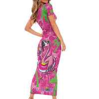 Aloha Hawaii Christmas Short Sleeve Bodycon Dress Mele Kalikimaka Chill Flamingo Palaka Quilt Motifs - Polynesian Pride