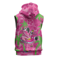 Aloha Hawaii Christmas Sleeveless Hoodie Mele Kalikimaka Chill Flamingo Palaka Quilt Motifs - Polynesian Pride