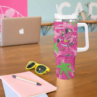 Aloha Hawaii Christmas Tumbler With Handle Mele Kalikimaka Chill Flamingo Palaka Quilt Motifs - Polynesian Pride