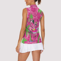Aloha Hawaii Christmas Women Sleeveless Polo Shirt Mele Kalikimaka Chill Flamingo Palaka Quilt Motifs - Polynesian Pride