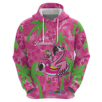 Aloha Hawaii Christmas Zip Hoodie Mele Kalikimaka Chill Flamingo Palaka Quilt Motifs - Polynesian Pride