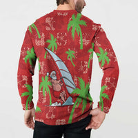 Aloha Hawaii Christmas Button Sweatshirt Mele Kalikimaka Windsurfing Santa Palaka Quilt Motifs - Polynesian Pride
