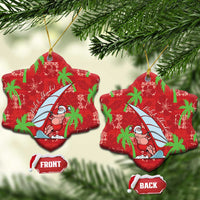 Aloha Hawaii Christmas Ceramic Ornament Mele Kalikimaka Windsurfing Santa Palaka Quilt Motifs - Polynesian Pride