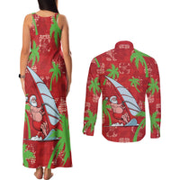 Aloha Hawaii Christmas Couples Matching Tank Maxi Dress and Long Sleeve Button Shirt Mele Kalikimaka Windsurfing Santa Palaka Quilt Motifs - Polynesian Pride