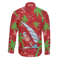 Aloha Hawaii Christmas Family Matching Off Shoulder Short Dress and Hawaiian Shirt Mele Kalikimaka Windsurfing Santa Palaka Quilt Motifs - Polynesian Pride