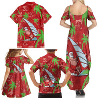 Aloha Hawaii Christmas Family Matching Summer Maxi Dress and Hawaiian Shirt Mele Kalikimaka Windsurfing Santa Palaka Quilt Motifs - Polynesian Pride