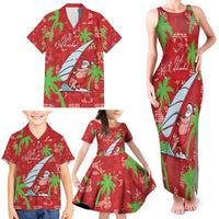 Aloha Hawaii Christmas Family Matching Tank Maxi Dress and Hawaiian Shirt Mele Kalikimaka Windsurfing Santa Palaka Quilt Motifs - Polynesian Pride