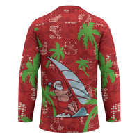 Aloha Hawaii Christmas Hockey Jersey Mele Kalikimaka Windsurfing Santa Palaka Quilt Motifs - Polynesian Pride