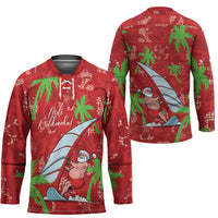 Aloha Hawaii Christmas Hockey Jersey Mele Kalikimaka Windsurfing Santa Palaka Quilt Motifs - Polynesian Pride