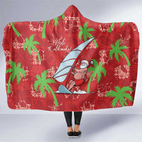 Aloha Hawaii Christmas Hooded Blanket Mele Kalikimaka Windsurfing Santa Palaka Quilt Motifs - Polynesian Pride