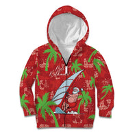 Aloha Hawaii Christmas Kid Hoodie Mele Kalikimaka Windsurfing Santa Palaka Quilt Motifs - Polynesian Pride