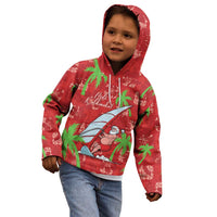 Aloha Hawaii Christmas Kid Hoodie Mele Kalikimaka Windsurfing Santa Palaka Quilt Motifs - Polynesian Pride