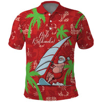 Aloha Hawaii Christmas Polo Shirt Mele Kalikimaka Windsurfing Santa Palaka Quilt Motifs - Polynesian Pride