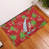 Aloha Hawaii Christmas Rubber Doormat Mele Kalikimaka Windsurfing Santa Palaka Quilt Motifs - Polynesian Pride
