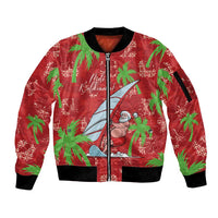Aloha Hawaii Christmas Sleeve Zip Bomber Jacket Mele Kalikimaka Windsurfing Santa Palaka Quilt Motifs - Polynesian Pride