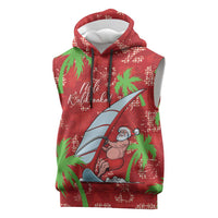 Aloha Hawaii Christmas Sleeveless Hoodie Mele Kalikimaka Windsurfing Santa Palaka Quilt Motifs - Polynesian Pride