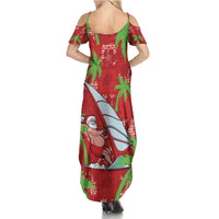 Aloha Hawaii Christmas Summer Maxi Dress Mele Kalikimaka Windsurfing Santa Palaka Quilt Motifs - Polynesian Pride