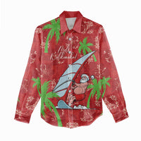 Aloha Hawaii Christmas Women Casual Shirt Mele Kalikimaka Windsurfing Santa Palaka Quilt Motifs - Polynesian Pride