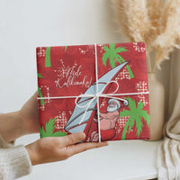 Aloha Hawaii Christmas Wrapping Paper Mele Kalikimaka Windsurfing Santa Palaka Quilt Motifs - Polynesian Pride