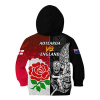 New Zealand And England Rugby Kid Hoodie 2023 World Cup All Black Combine Red Roses LT14 - Polynesian Pride