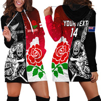 Custom New Zealand And England Rugby Hoodie Dress 2023 World Cup All Black Combine Red Roses LT14 - Polynesian Pride