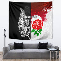 Custom New Zealand And England Rugby Tapestry 2023 World Cup All Black Combine Red Roses LT14 - Polynesian Pride