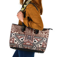 Bula Fiji Leather Tote Bag Unique Masi Tapa Pattern LT14 Brown - Polynesian Pride