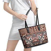 Bula Fiji Leather Tote Bag Unique Masi Tapa Pattern LT14 - Polynesian Pride